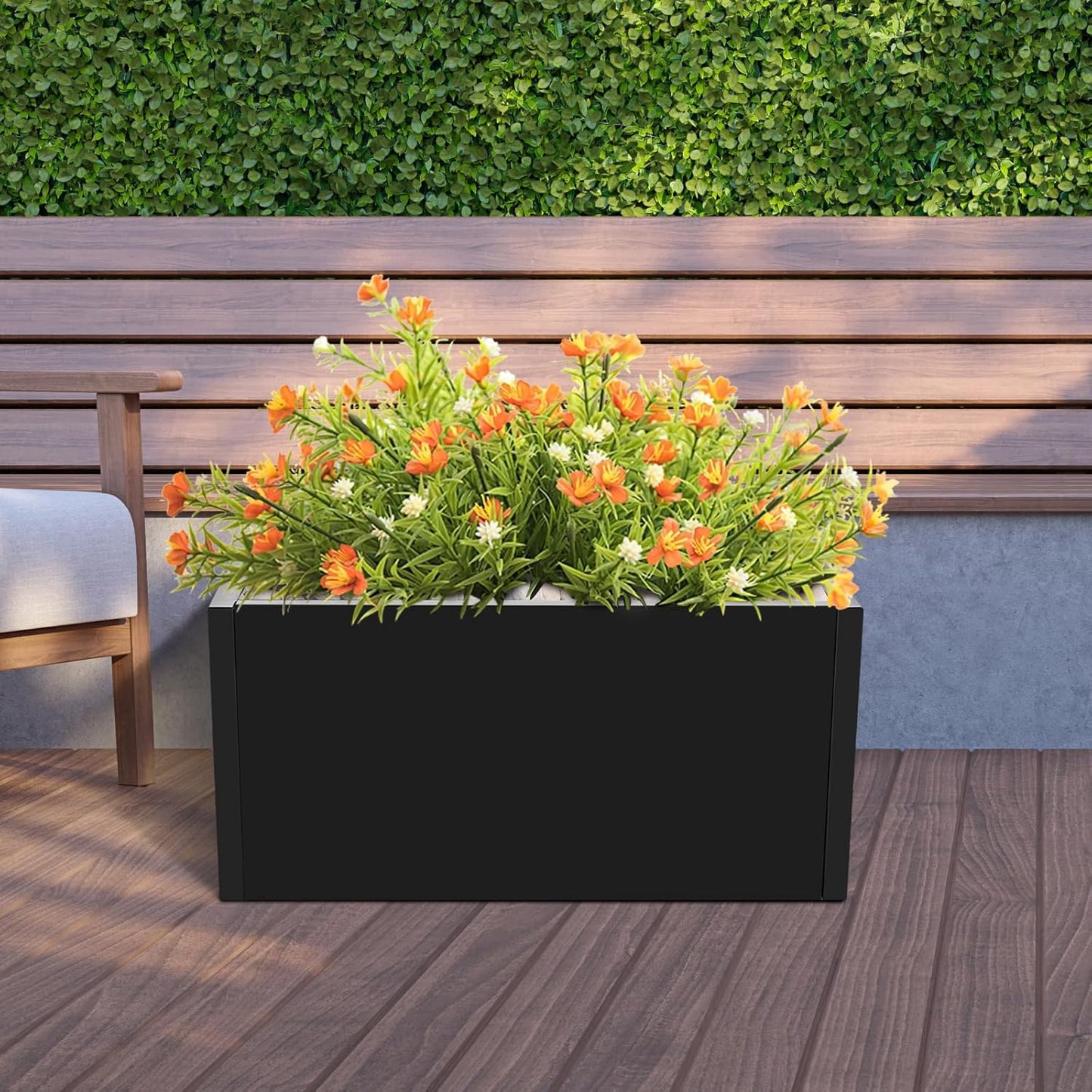 25" L x12 W x12 H Metal Flower Boxes Planter Boxes Outdoor Raised Garden Bed Indoor Outdoor Planting Bed Black Rectangle Planter Box for Patios Lawn Yard Decor Storage
