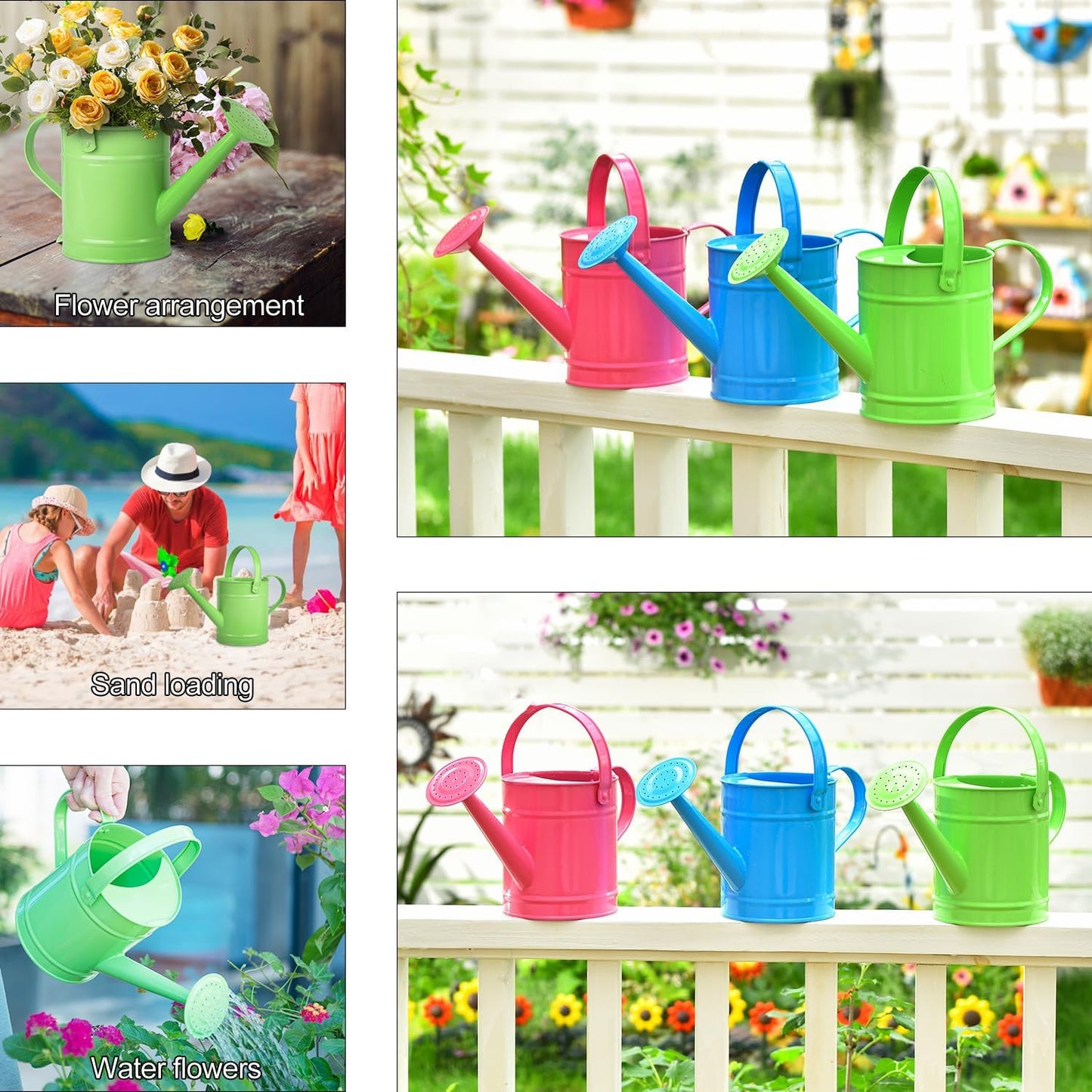 Sungmor 1.5 Liter Small Bright Green Watering Can for Indoor Outdoor Plants, Cute Little Kids Gardening Watering Cans, Lightweight Portable Metal Watering Can, Anti-Rust Pretty Bucket Watering Device