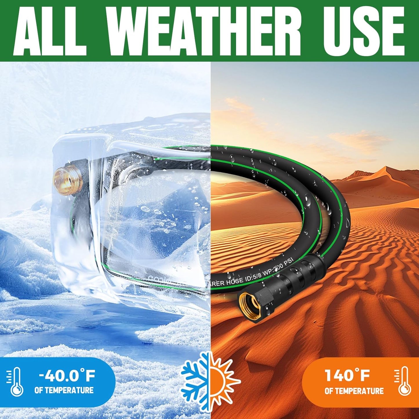 Heavy Duty Garden Hose 3ft, NON-EXPANDABLE Flexible Water Hose, Kink Resistant Lightweight Hybrid Hose, Leakproof Hose Male to Female Fittings