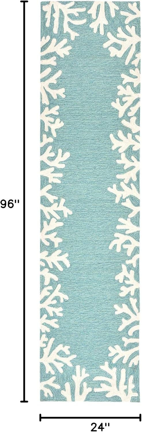 Liora Manne CAPRI Indoor/Outdoor Handmade Synthetic Blend Durable Area Rug - Traditional Border Coastal Beach Accent (Coral Border Aqua) (2' x 8')