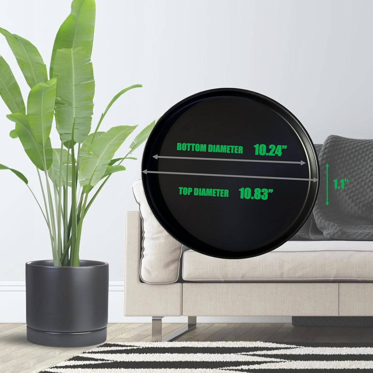 Ceramic Plant Saucer Pot Tray 10 Inch, Planter Saucers 4 5 6 7 8 9 10 11 12 13 Inch for Indoors Outdoor, Durable Sturdy Flower Drainage drip Water Tray for Glazed Pots Base (10.7 Inch-Black)