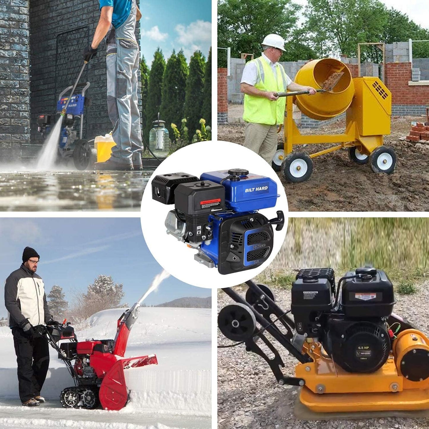 BILT HARD 7HP Gas Engine Horizontal Shaft, 212cc 4 Stroke OHV Industrial Grade Replacement Gas Motor, Shaft 3/4" (19mm) Diameter, 2-3/8" Long, 3/16" Keyway