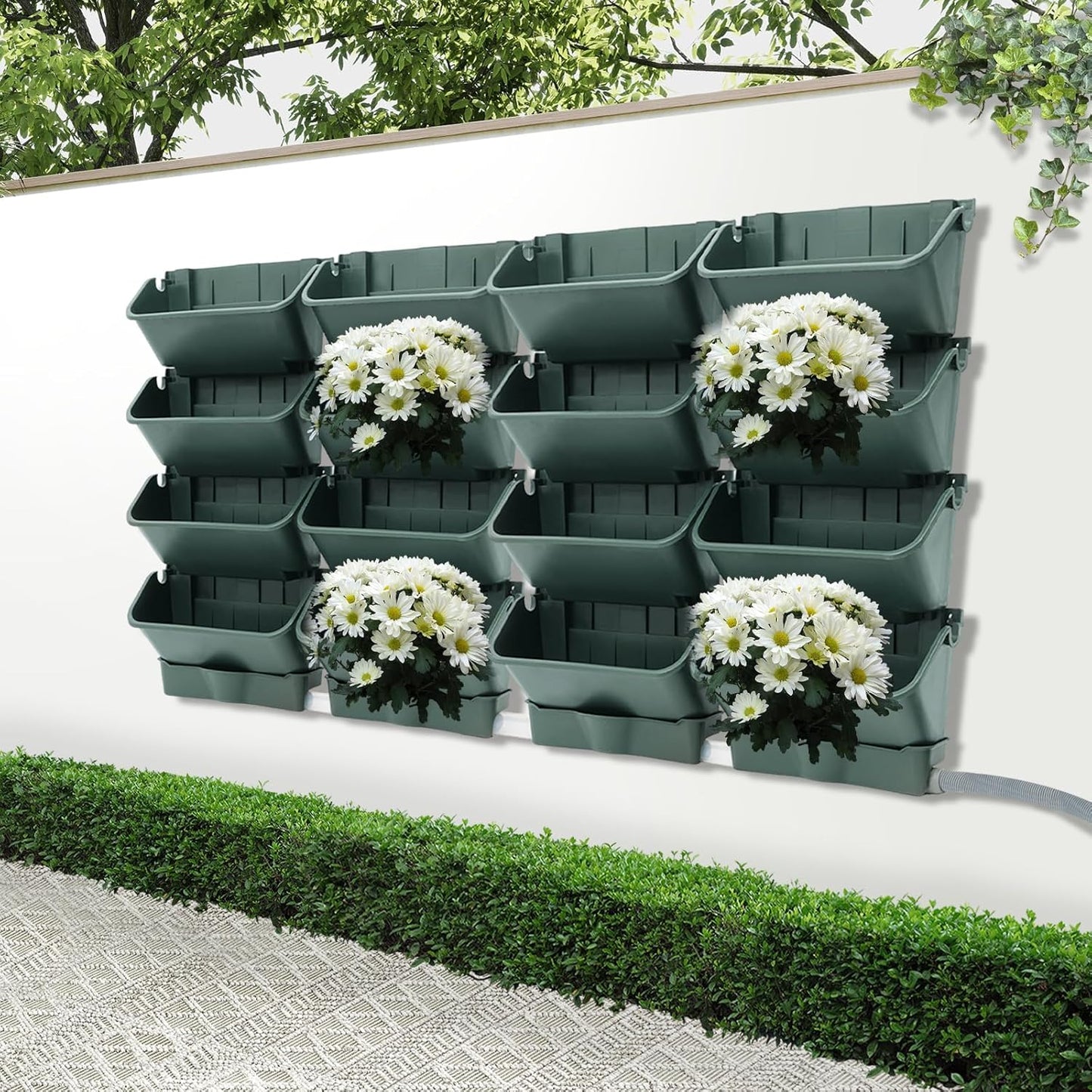 20 Pack Self Watering Wall Mounted Planter, Indoor and Outdoor Vertical Planter Wall Mounted Planter for Patio Outdoor Decor with Drainage Holes, Vertical Garden Planters for Indoor Plants- Army Green