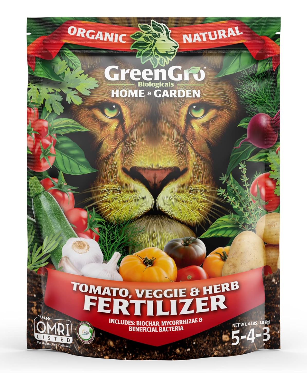 GreenGro Veggie, Herb, & Tomato Fertilizer - Outdoor & Indoor Plant Food for Edible Plants/Organic Fertilizer & Flower Food for Vegetable Garden/Improve Harvest with Vital Plant Nutrients (4 lb)