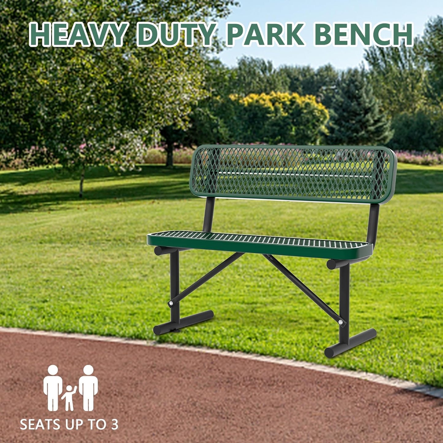 4FT Benches for Outside, Heavy-Duty Portable Outdoor Garden Bench with Back, Metal Park Bench, Commercial-Grade Seating,Industrial Bench Patio Bench Furniture for Beach Yard School Shopping Centers