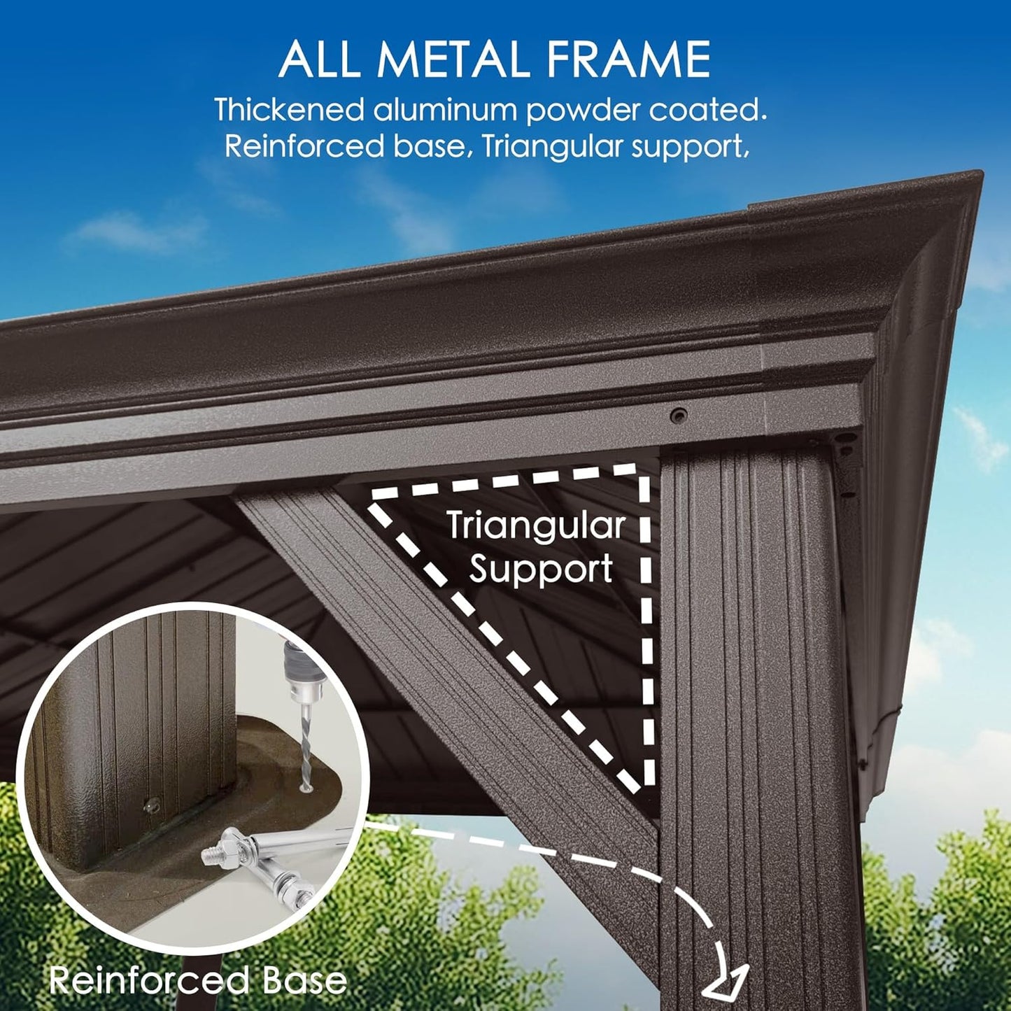 Kozyard Alexander 12' X 12' Hardtop Gazebo, Aluminum Metal Gazebo with Galvanized Steel Double Roof Canopy, Curtain and Netting for Patio Backyard Deck Lawn Brown
