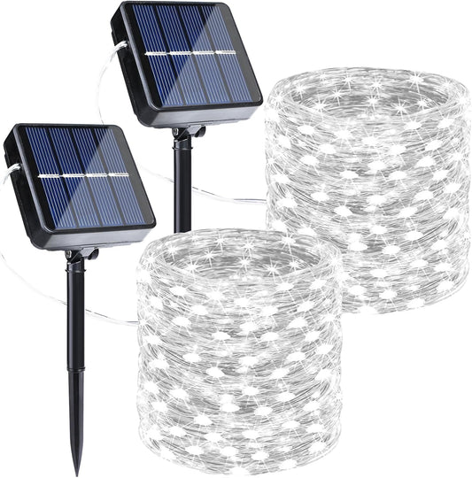 Joomer Solar Fairy Lights, 2-Pack Total 80FT 240LED Solar String Lights Outdoor Waterproof 8 Lighting Modes for Patio Fence Party Garden Yard Home Holiday Tree Outdoor Decoration (White)