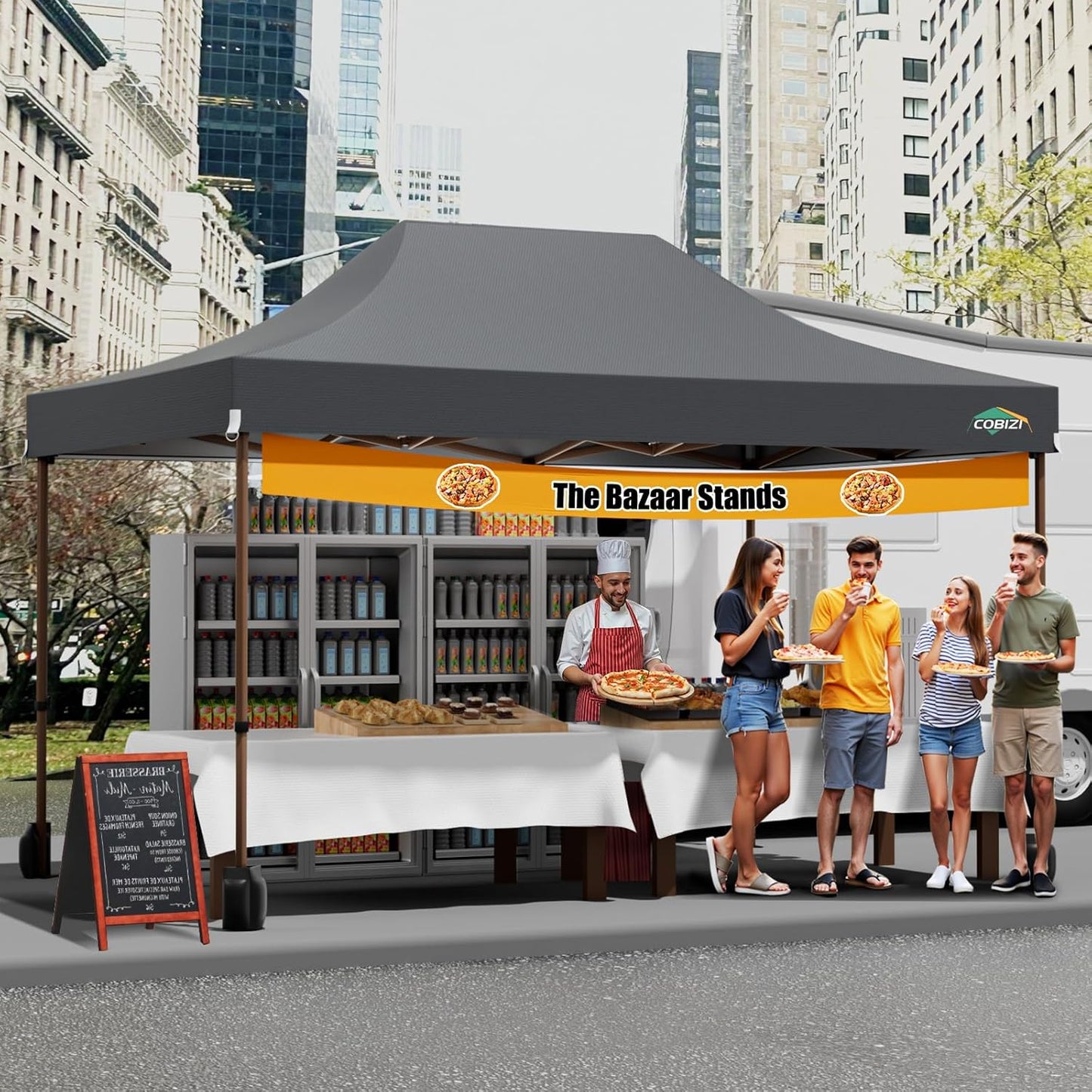 COBIZI 10x15 Pop Up Canopy Tent Heavy Duty Without Sidewall, Commercial Outdoor Easy Pop Up Gazebo for Party Wedding All Weather Waterproof UV 50+ with Roller Bag(Leg Upgraded),Gray