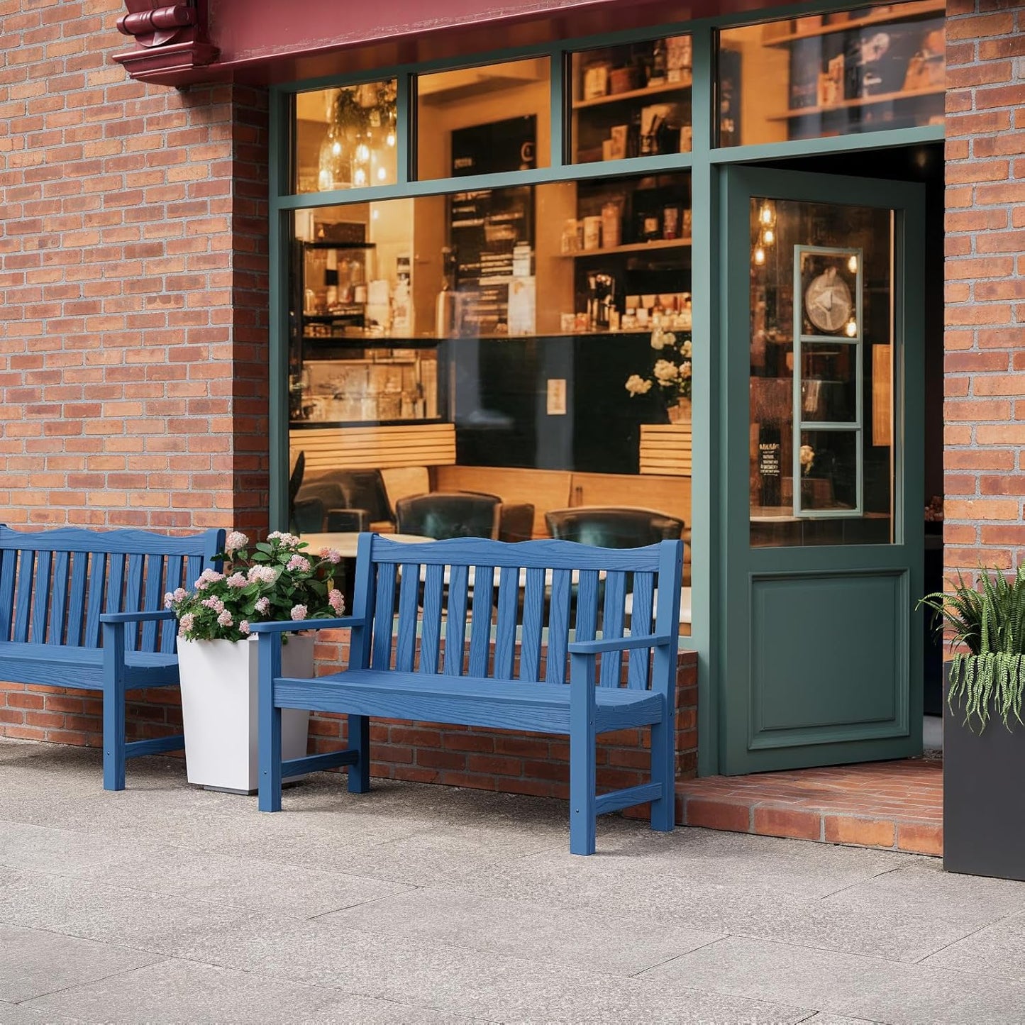 Outdoor Benches Set of 2, 2-Person All-Weather HIPS Garden Bench with 800 lbs Weight Capacity, Never Rot or Fade, Blue