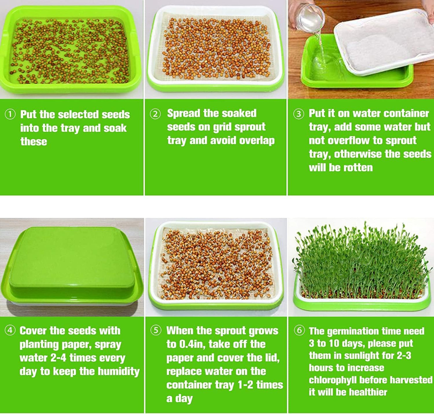 Legigo 5 Pack Seed Sprouter Trays with Lids- Soil-Free Cultivation Germination Tray, BPA Free Micro Greens Growing Trays Seed Sprouting Trays Kit with Germinating Paper for Wheatgrass, Beans and More