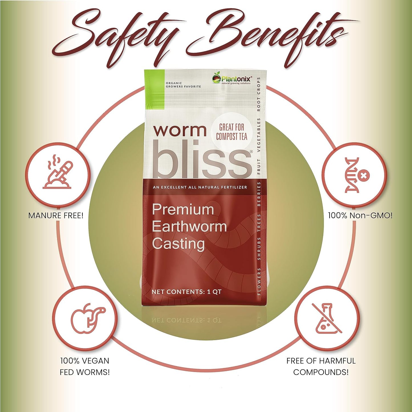 Worm Bliss (1 Qt) - Organic Worm Castings for Plants & Gardening - OMRI-Listed Earthworm Castings for Plants, Vegetables, Flowers, & Potting Soil - Organic Garden Fertilizer Rich in Nutrients