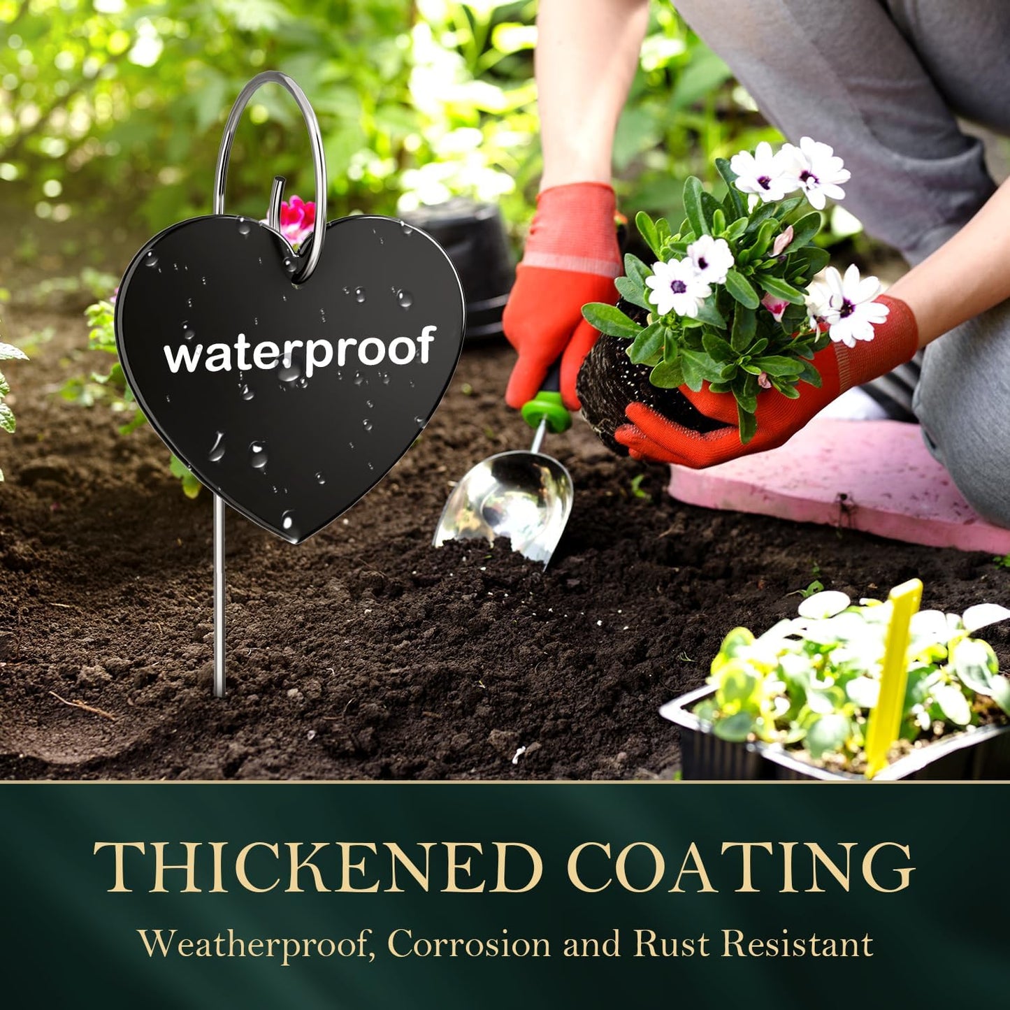 60-Pack Iron Metal Heart Shaped Garden Markers Weatherproof Metal Plant Labels Large Planting Seedling Stake Signs, for Seedlings Herbs Vegetable Greenhouse Gifts with White Marker Pen Labels