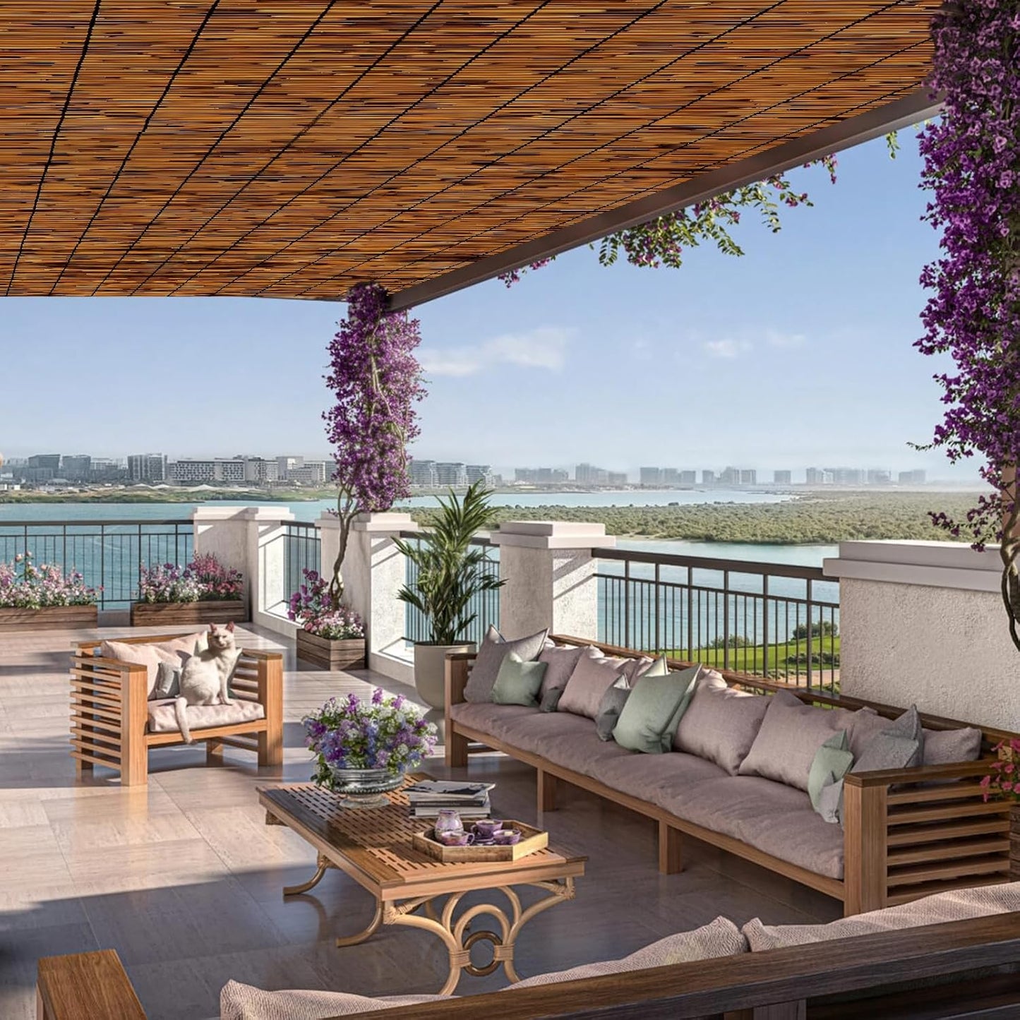 Natural Bamboo Reed Fence, 2 Pack 4FT x 16.4FT,Bamboo Privacy Screen for Garden, Decorative Fence for Outdoor Privacy Screening, Sun Blocking, Decorative Divider, Brown