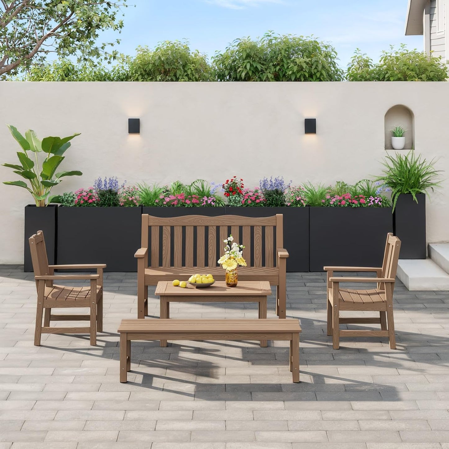 Stoog All-Weather Patio Chairs Set of 2, Oversized Garden Chair with 400 lbs Weight Capacity, Easy to Assemble, Outdoor Chair for Patio, Backyard Deck, Fire Pit & Lawn Porch, Teak