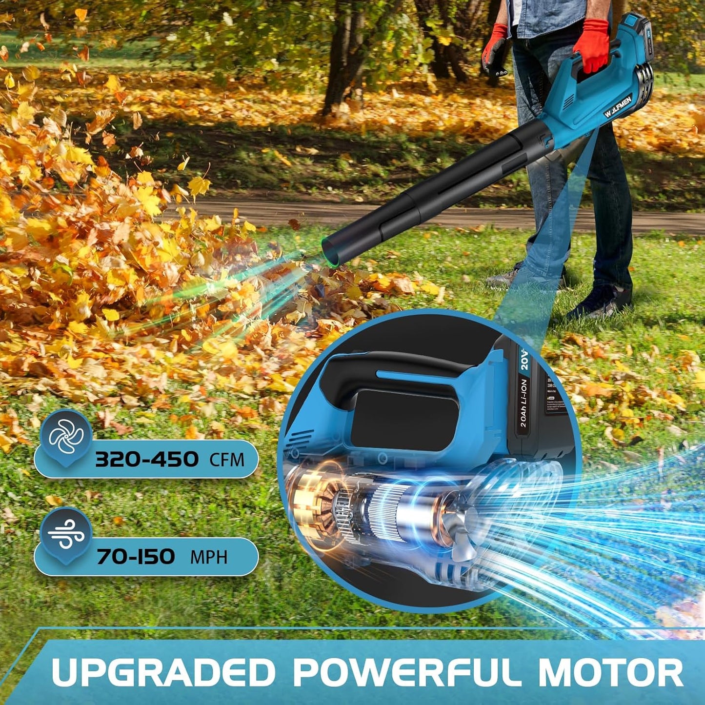 Leaf Blower, Electric Cordless Leaf Blower with 2 Batteries and Charger, 2 Speed Mode, Lightweight Leaf Blowers for Blowing Leaves, Lawn Care, Patio Cleaning and Dust