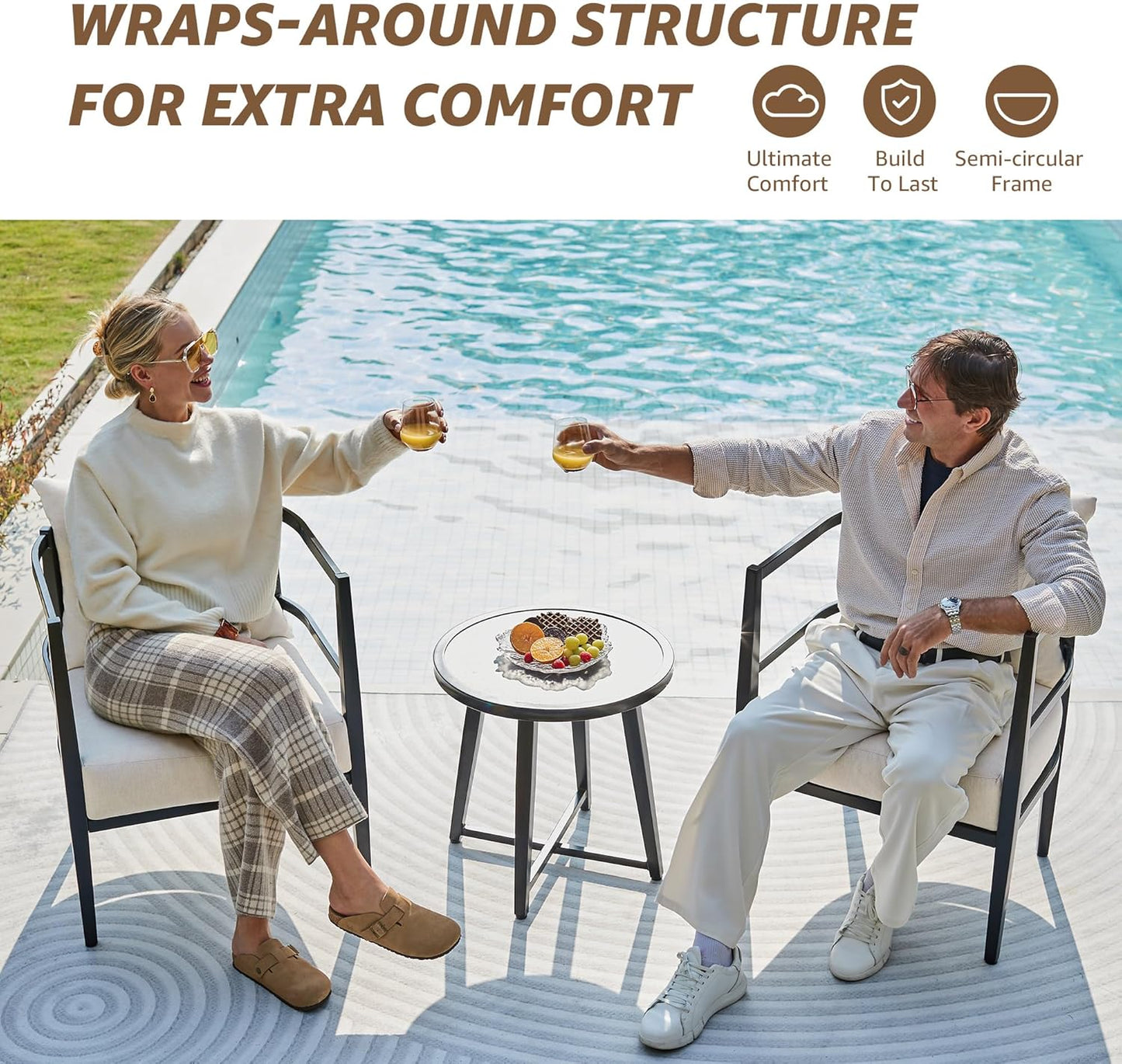 NATURAL EXPRESSIONS Outdoor Patio Chair Set 3 Pieces Furniture Conversation Sets with Porch Chairs Metal Table for Balcony Yard Garden Lawn Poolside