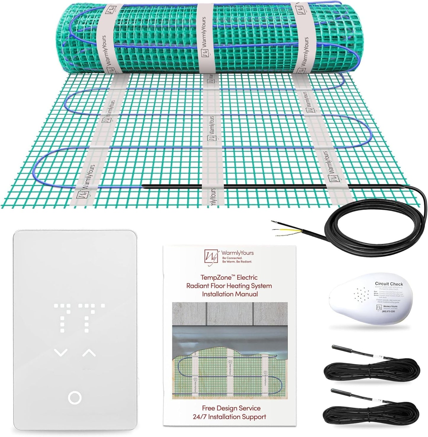 78 Sqft Heated Floor Mat Kit with Radiant Floor Heating System Thermostat UTN5, Two Sensors, Tester, 120V Electric Radiant Floor Heating Mat installs under Bathroom Tile, Vinyl - WarmlyYours TempZone