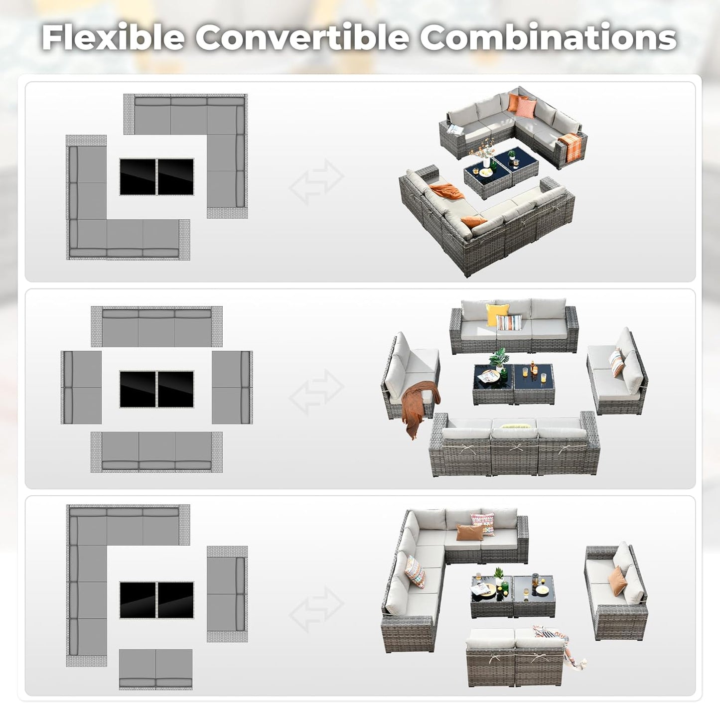 ovios 12 Pieces Patio Furniture Set, Outdoor Wicker Sectional Sofa with Glass Table Comfy Cushions, Modern Modular Deep Seat Couch Rattan Conversation Set, Beige