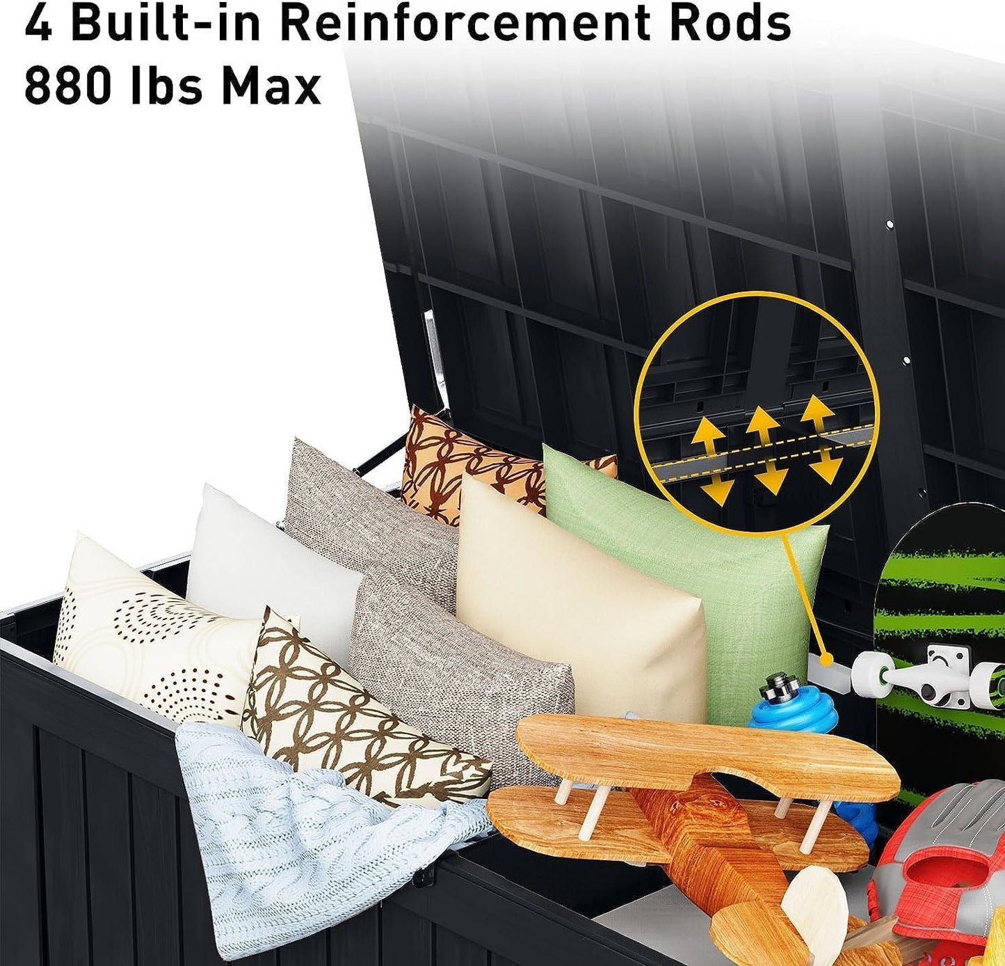 182 Gallon Deck Box Waterproof, UV Resistant Resin Outdoor Storage Box with Hydraulic Rod, Lockable Design and Enhanced Durability for Patio, Garden, and Poolside Use