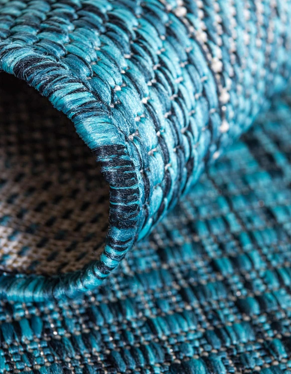 Unique Loom Outdoor Border Collection Area Rug - Soft Border (13' Round, Teal/ Ivory)