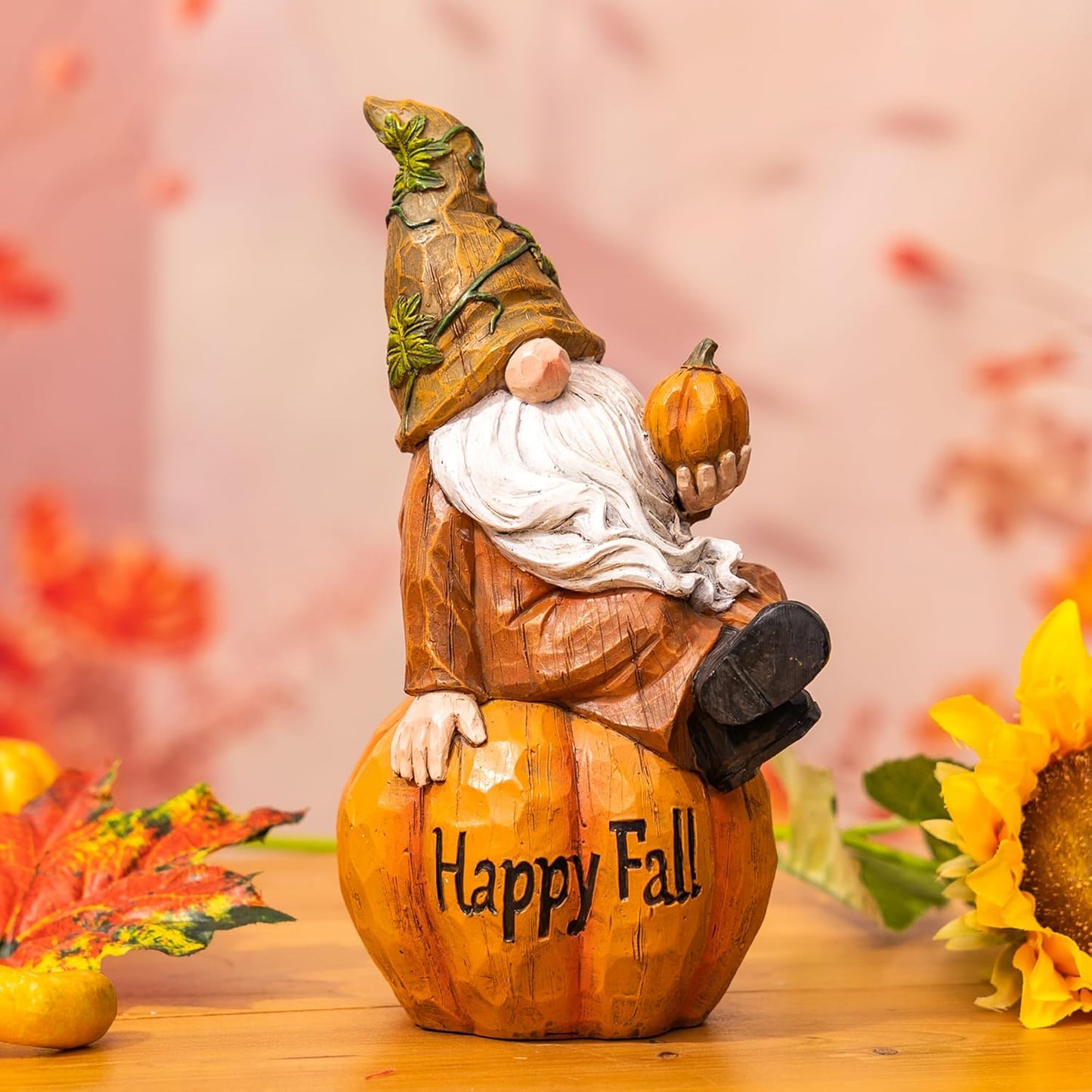 TZSSP Autumn Gnome Resin Figurine with Happy Fall Thanksgiving Pumpkin Table Decorations for Harvest Festivals & Parties