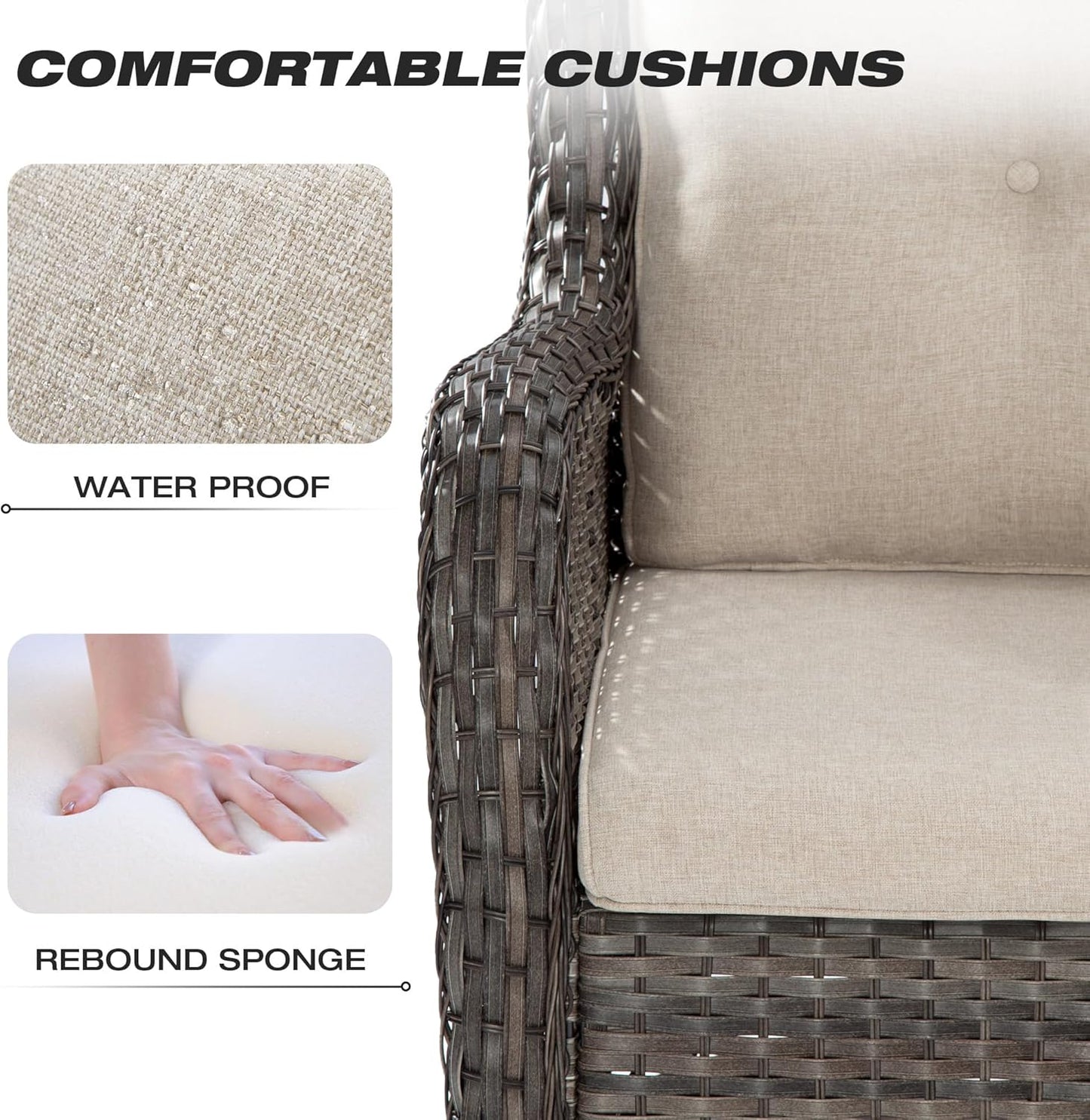 Joyside Patio Furniture Set 6 Pieces - Outdoor Rattan Furniture Set with 2 Armchairs, 2 Couch and 2 Ottomans, Olefin Cushions Included(Mixed Grey/Beige)