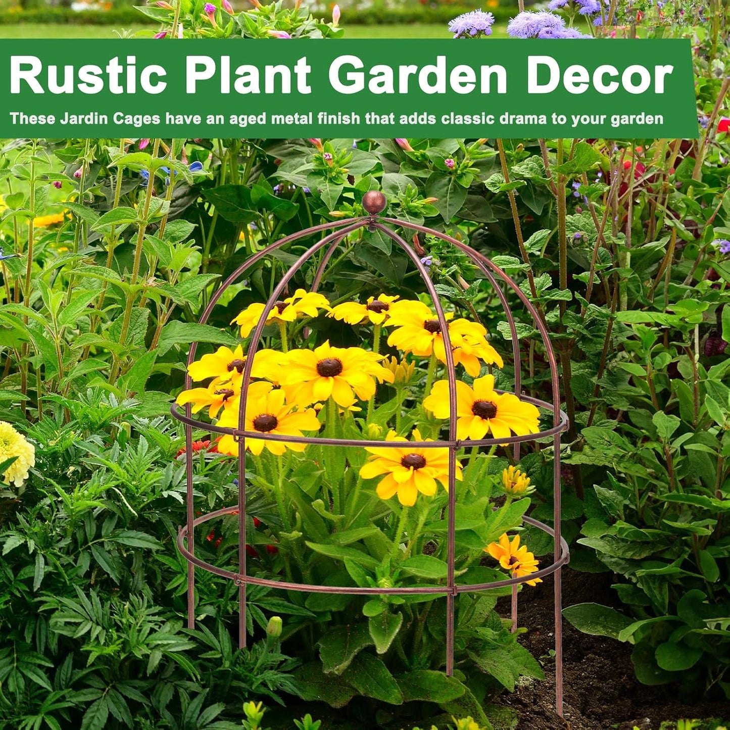 1 Pcs Jardin Bird Cage Plant Support 24" H Large Sturdy Grow-Through Flower Support Peony Cage Climbing Plant Support Trellis Sculptural Garden Decor for Perennial Flowers Vintage Gold