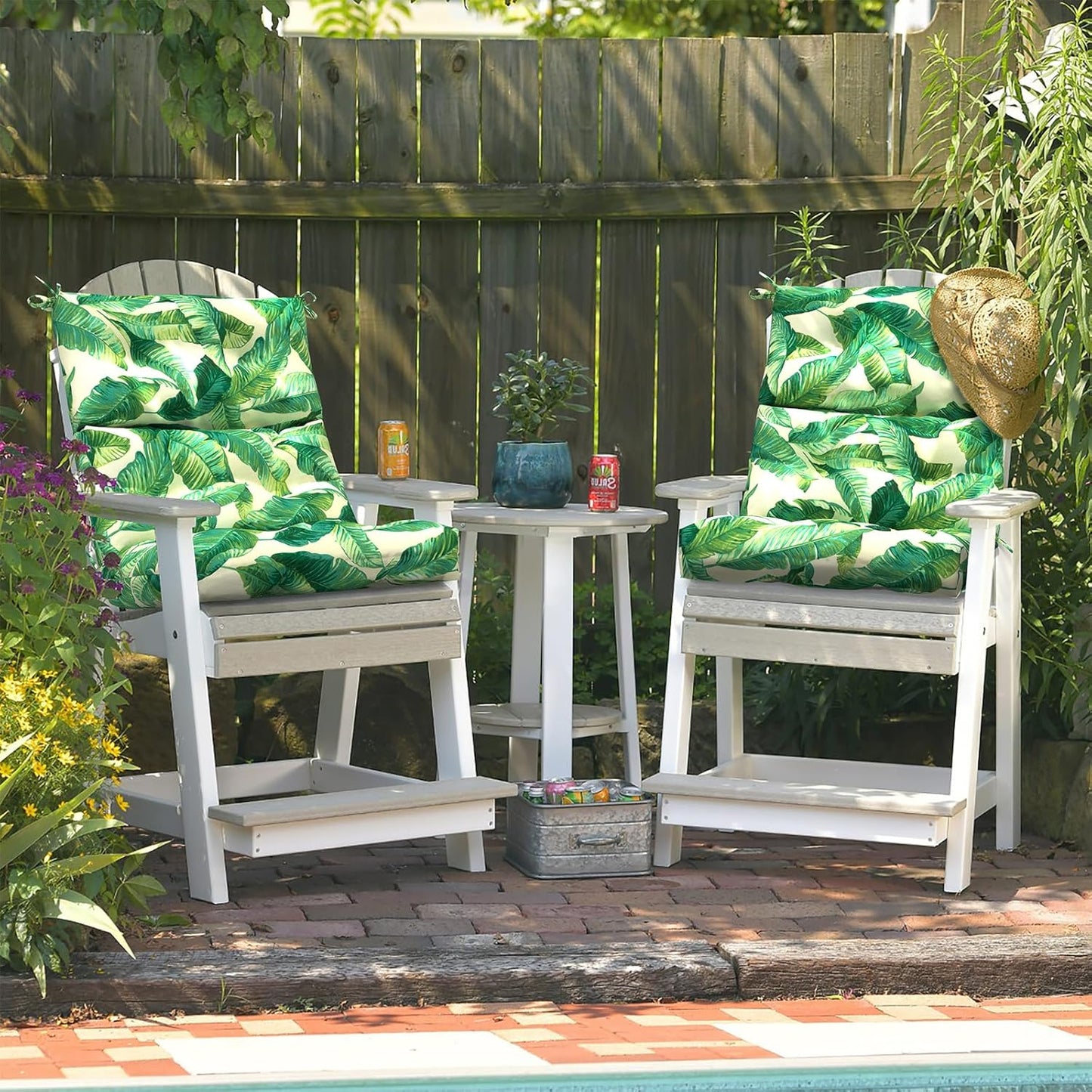 LVTXIII Outdoor Adirondack Chair Cushions, L44” x W22” x H4 Patio Tufted High Back Cushions, Seasonal Replacement Rocking Chair Cushion for Home Garden Furnitue, Set of 2, Swaying Palms Capri