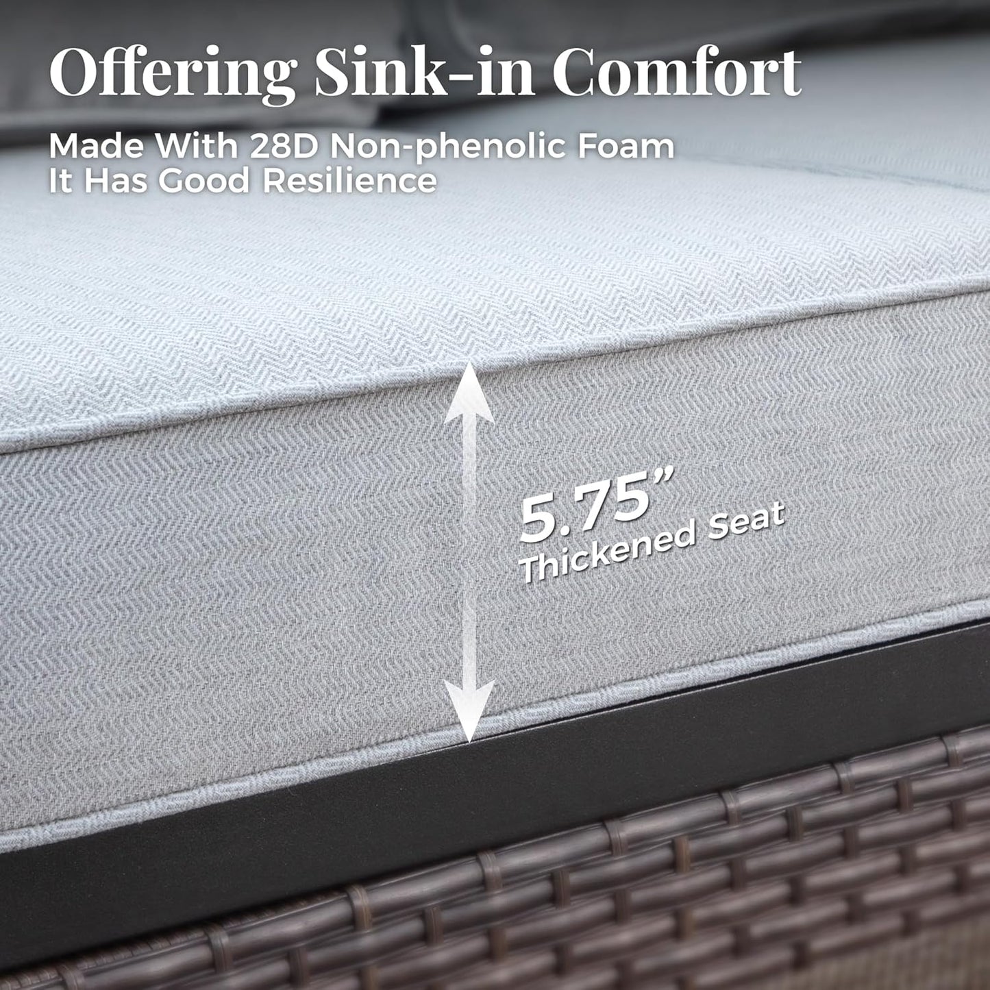 Patio Furniture Sofa, 3-Seat Patio Sofa Steel Frame Outdoor Sectional Couch with Deep Seating and 5.75” Cushions for Lawn Backyard Porch Deck, Light Grey