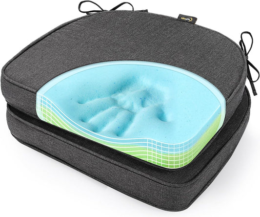 SUNROX Gel Memory Foam Chair Cushions, FadeShield Water-, Stain-Resistant Durable Reversible Seat Cushion Pads with Ties for Indoor/Outdoor Kitchen Dining Office 17"x16" Set of 2, Midnight
