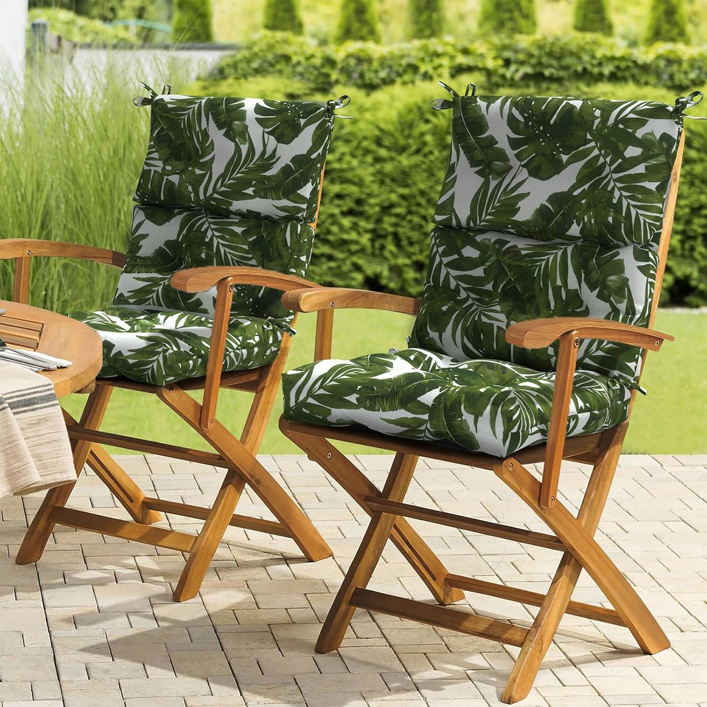 LVTXIII Outdoor Seat/Back Chair Cushion Patio Tufted High Back Cushion, Seasonal Replacement Rocking Chair Cushion with Ties (22” W x 20D”, Set of 2, Palm Green)