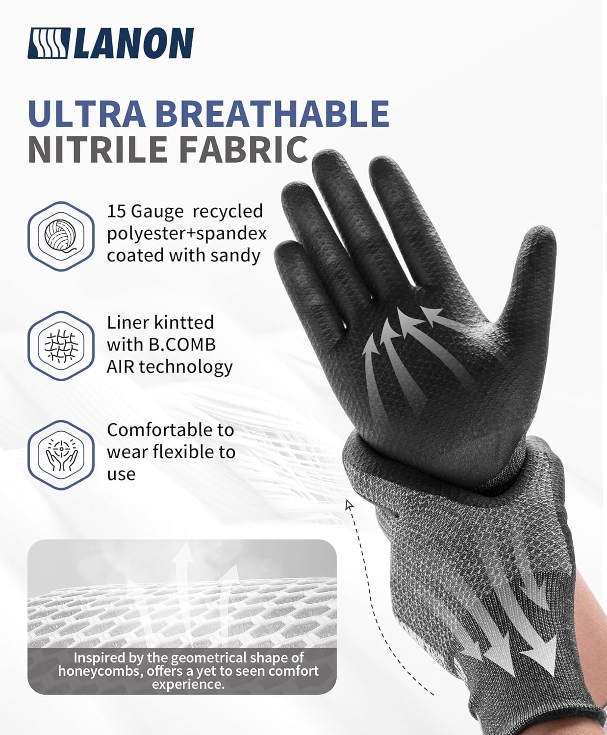 LANON Gardening Gloves for Men Women, 2 Pairs Nitrile Coated Garden Gloves with Grip, Breathable B.COMB AIR Technique, Dusty Olive & Bluebird, XLarge