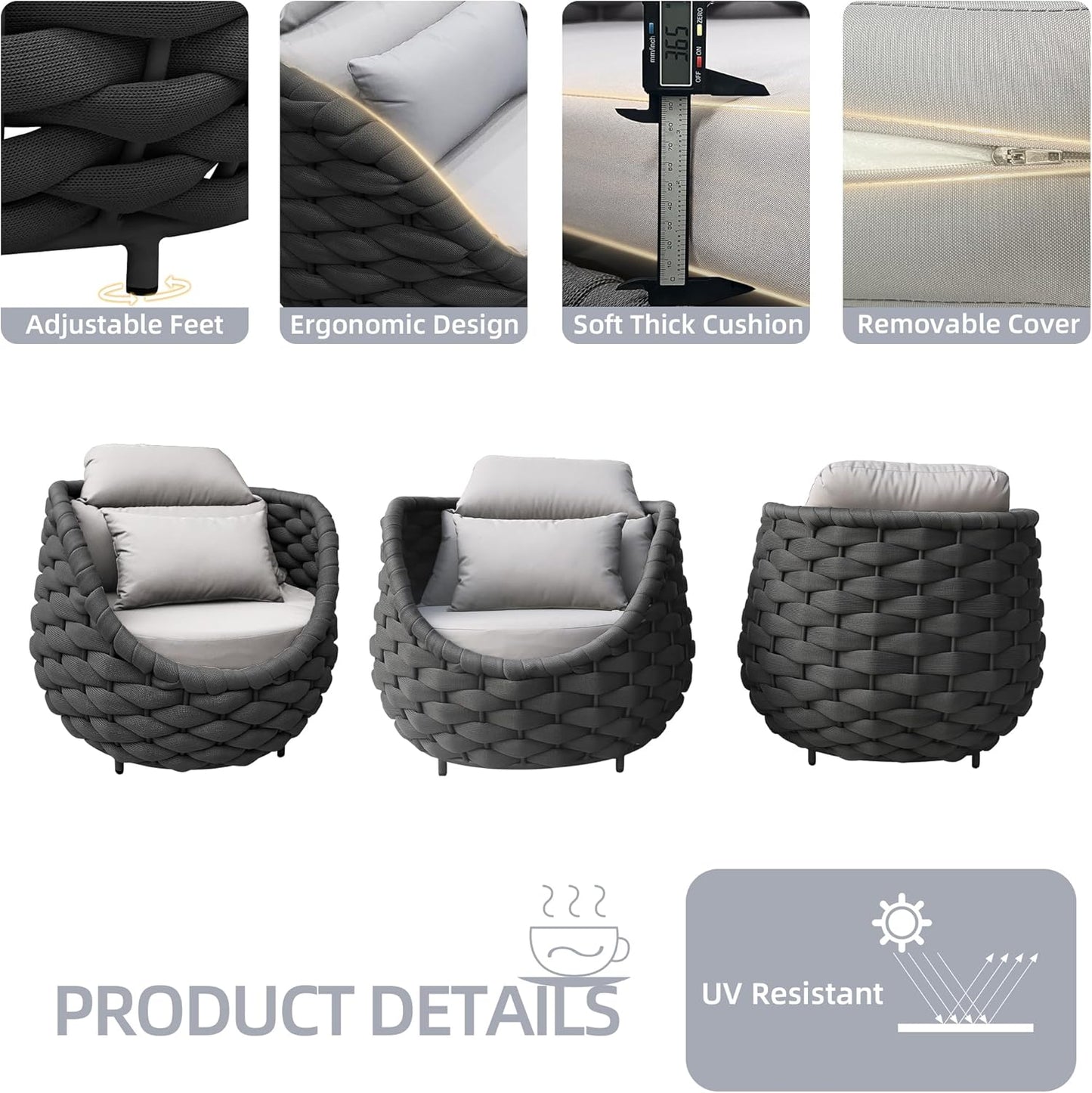 TWT Sunroom All-Weather Polyester Rope Balcony Furniture with Cushions & Pillows, Patio Sofa Couch for Outdoor, Patio, Balcony, Backyard, Deck, Poolside