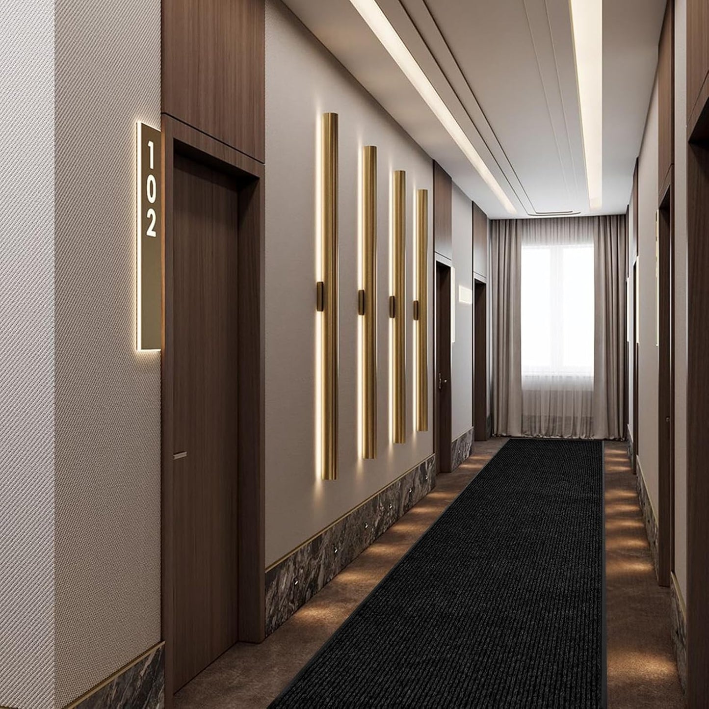 Rubber Door Mat About W3' ×L16' Heavy Duty Large Outdoor Indoor Mat Durable Entrance Doormat Waterproof Rubber Back Rugs for Home Entryway Patio Porch Office Business Areas (Black)