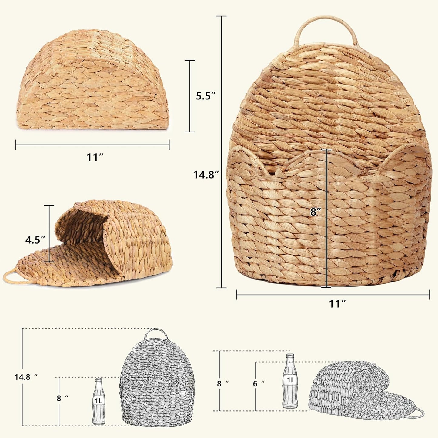 Scalloped Edge Hanging Planter Basket,Water Hyacinth Woven Wall Baskets for Front Door,Hangable Storage Organize for Flowers,Mails,Wicker Handmade Baskets for Garden,Farmhouse,Home Decor