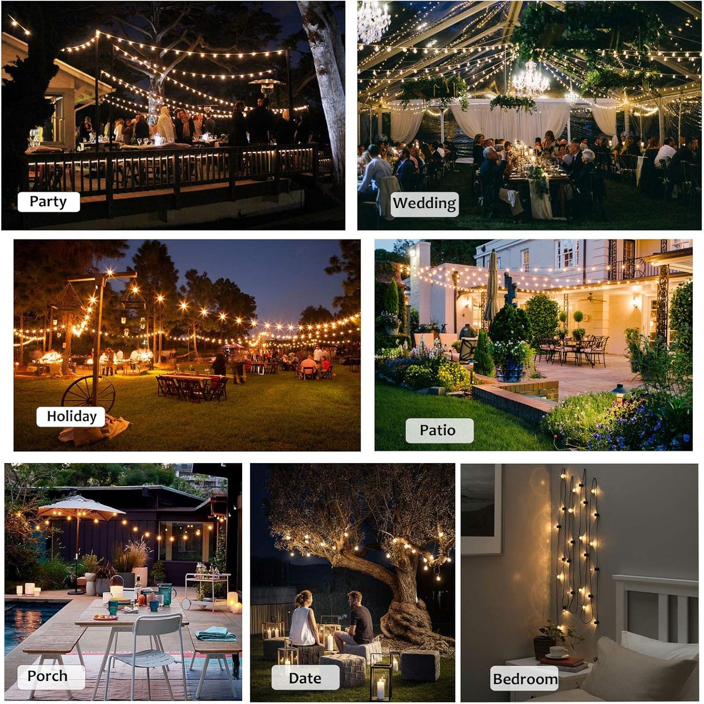 DAMAING Outdoor String Lights LED 50Feet G40 Globe String Lights with 27 Edison Plastic LED Bulbs,2700K Warm Glow Weatherproof for Indoor Outdoor Backyard Bistro Lights