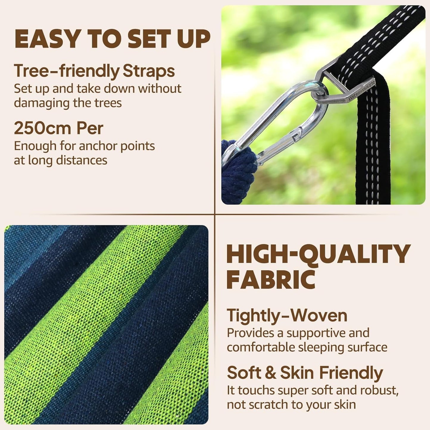 Chihee Cotton Hammock Large Soft Breathable Camping Hammock Holds Up to 660lbs Portable Tree Hammock with Detachable Spreader Bar Pillow 2 Strong Webbings 2 Carabiners Patio Garden Indoor Outdoor