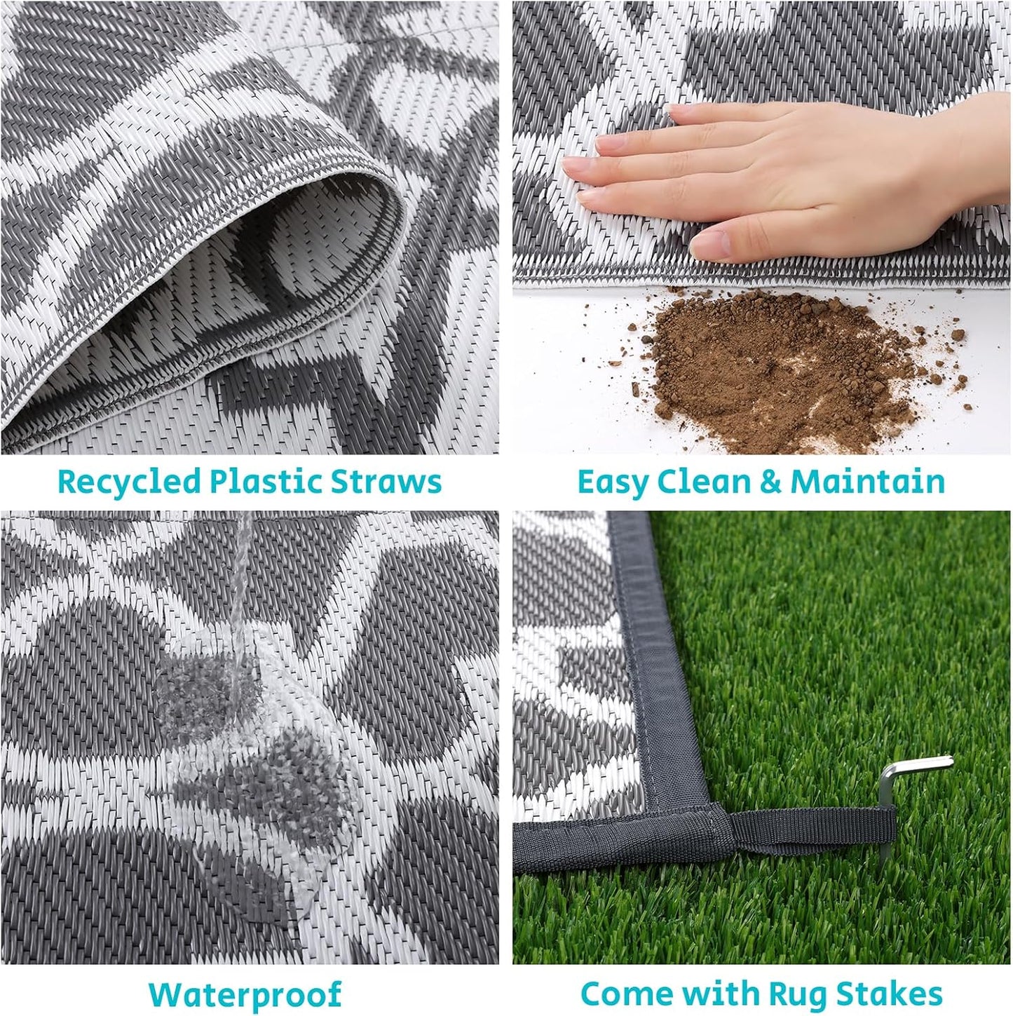 HEBE Outdoor Rug Waterproof 8x10, Plastic Straw Rug Camping Rug, Reversible Outdoor Patio Rugs RV Mat Clearance, Indoor Outside Floor Carpet for Porch,Deck,Camper,Balcony,Backyard