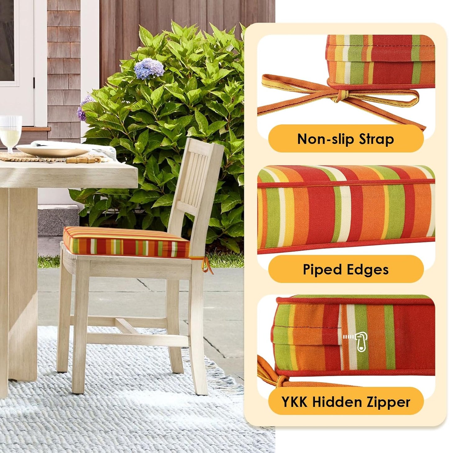 Outdoor Square Corner Seat Cushion, 18.5"x16"x3", Set of 4, Non Slip Seat Cushion Pads with Removable Cover for Patio Furniture, Garden Yard Lawn, Rainbow Stripe