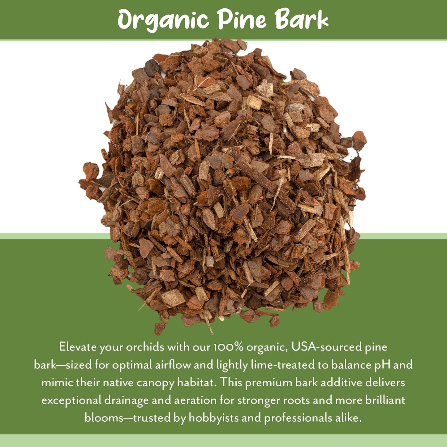 100% Organic Orchid Potting Bark (4 Quarts), All-Natural USA-Sourced Pine Bark Orchid Mix Additive