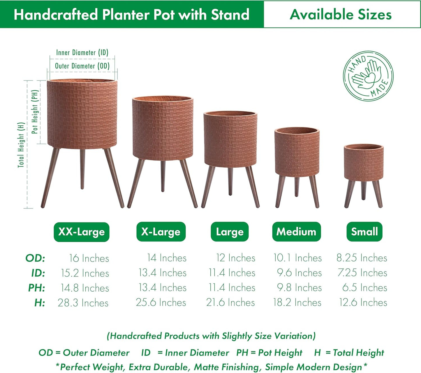D'vine Dev 12 Inch Modern Geometric Tile Patterned Sleek Planter Pot with Stand, Indoor Outdoor Decorative Plant Holder, Terra Cotta, 88-Z-C-3