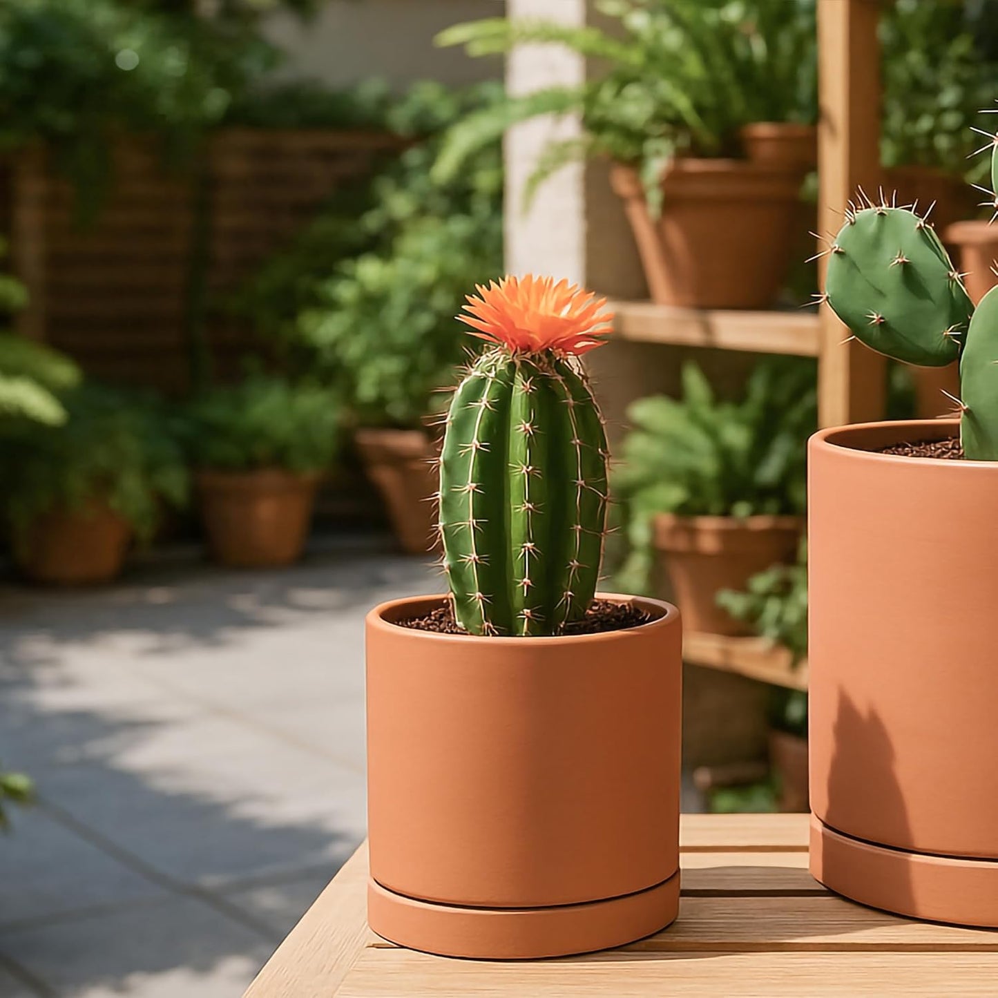 D'vine Dev Small 5 Inch Terracotta Plant Pot with Drainage Hole and Saucer, Round Cylinder Planter Pot for Indoor Plants, Set of 2, 40-X-B-2