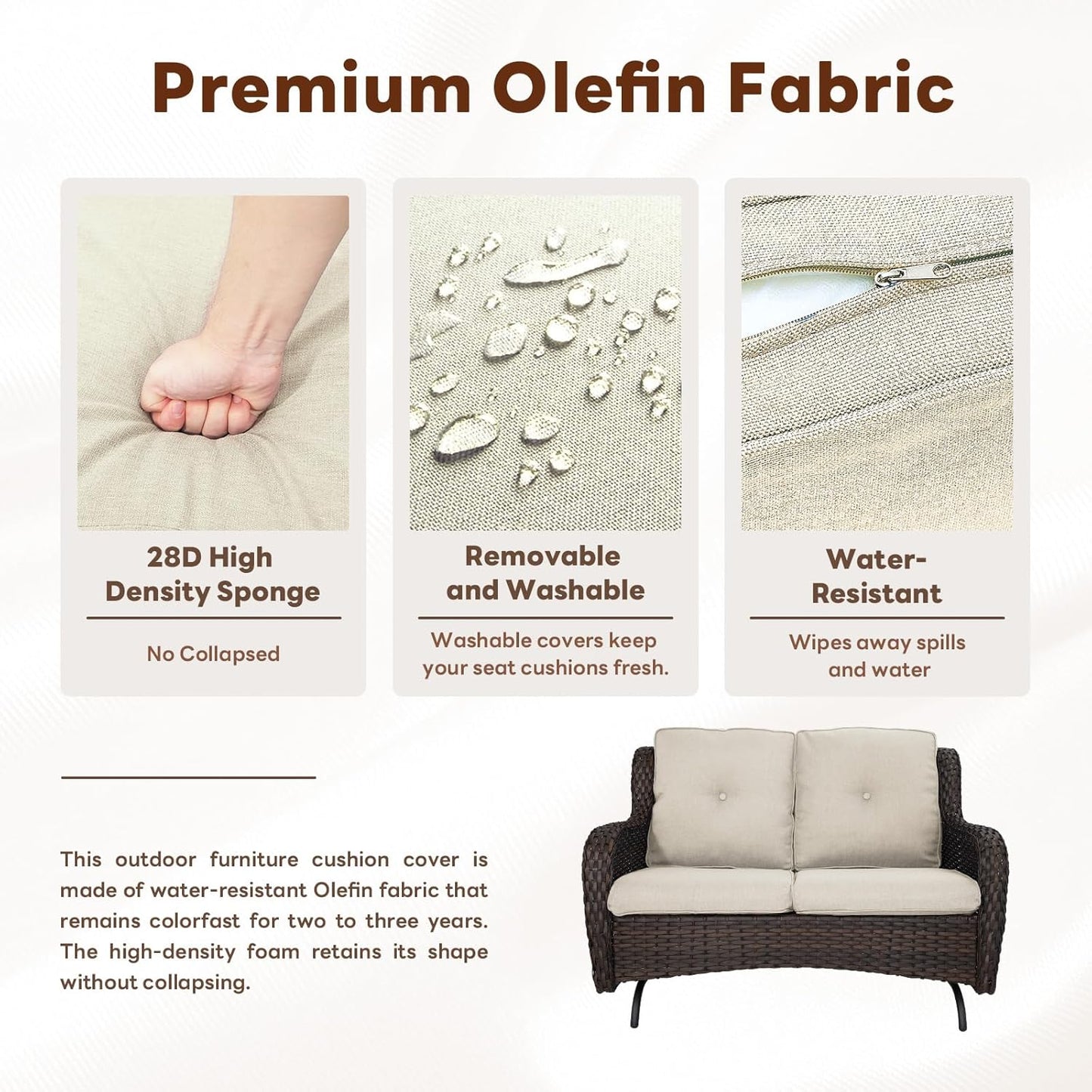 Spacious Outdoor Glider Bench - 500 LBS Weight Capacity Small Loveseat, 2 Seater Patio Gliders Furniture All Weather Wicker Couch with Removable Cushion for Deck Sunroom Balcony Backyard