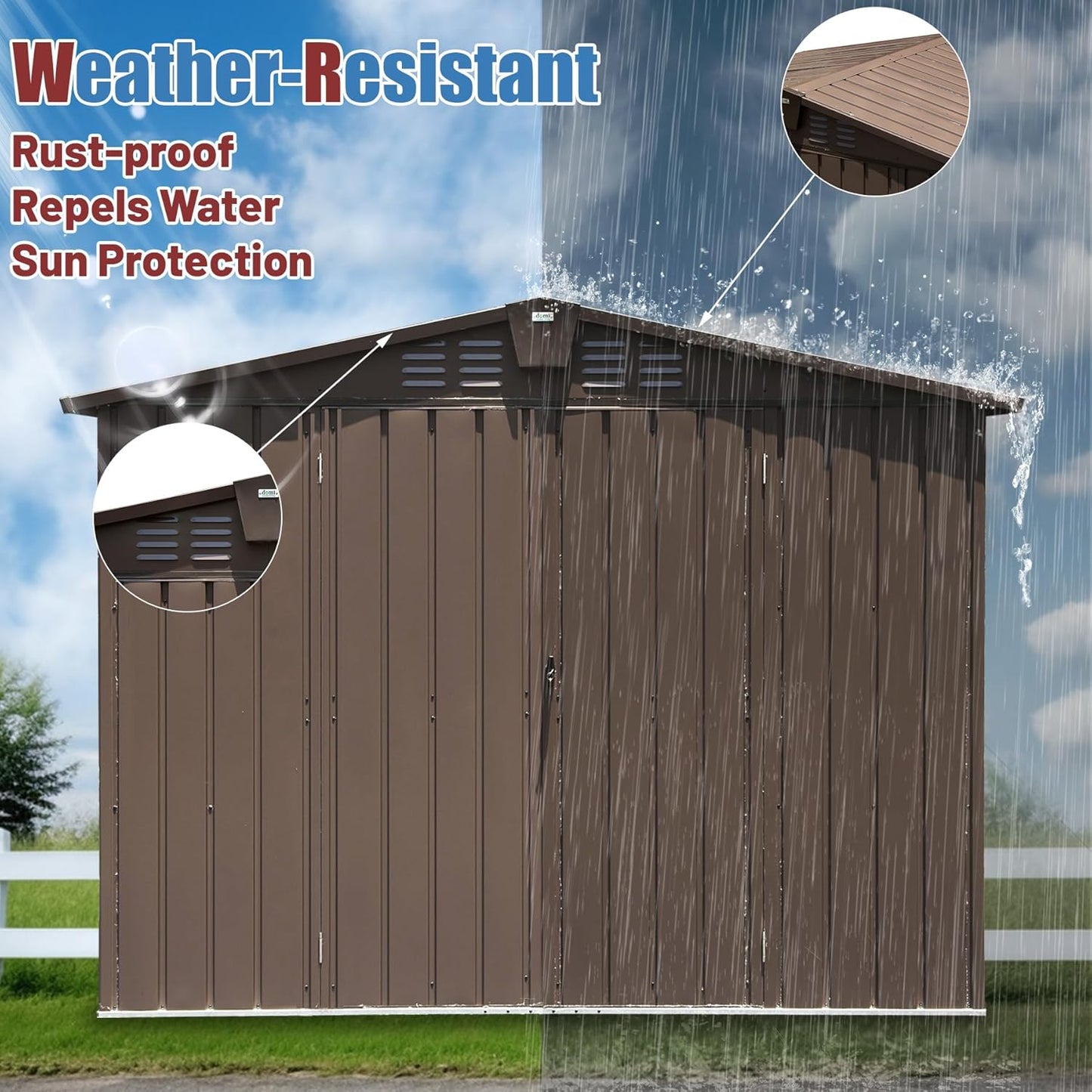 Domi Outdoor Storage Shed 8.2' x 6.2', Metal Steel Utility Tool Shed Storage House with Double Lockable Doors & Air Vents for Backyard Patio Garden Lawn Brown