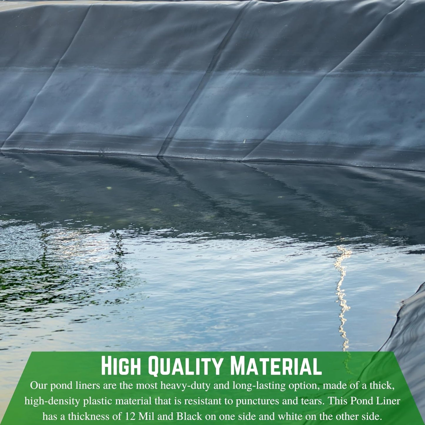 Farm Plastic Supply - 12 Mil String Reinforced Black/White Pond Liner - 12 Mil Fish Pond HDPE Liner, Pond Liners for Outdoor Ponds, Koi Ponds, Garden Fountain, Containment Liner (6' x 15')