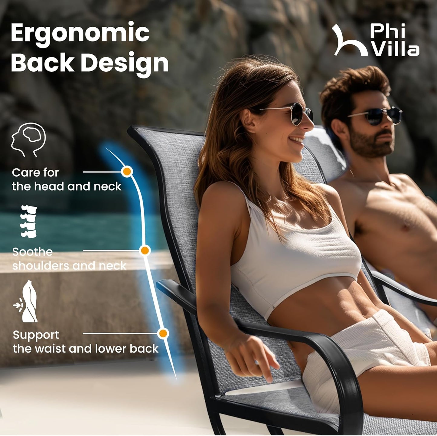 PHI VILLA 7 Piece Outdoor Patio Dining Set, 6 Swivel Patio Chairs & 1 Rectangular Large Metal Table, All Weather Dining Furniture Set for Lawn Garden (Gray)