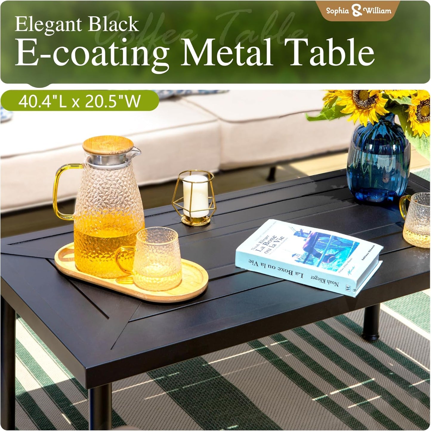 Sophia & William 4 Piece Outdoor Patio Furniture Set, 5 Seats Patio Conversation Sets Clearance with 45" Gas Fire Pit Table x 1, 3-seat Sofa x 1, Rocking Chair x 2 for Porch Lawn, Beige