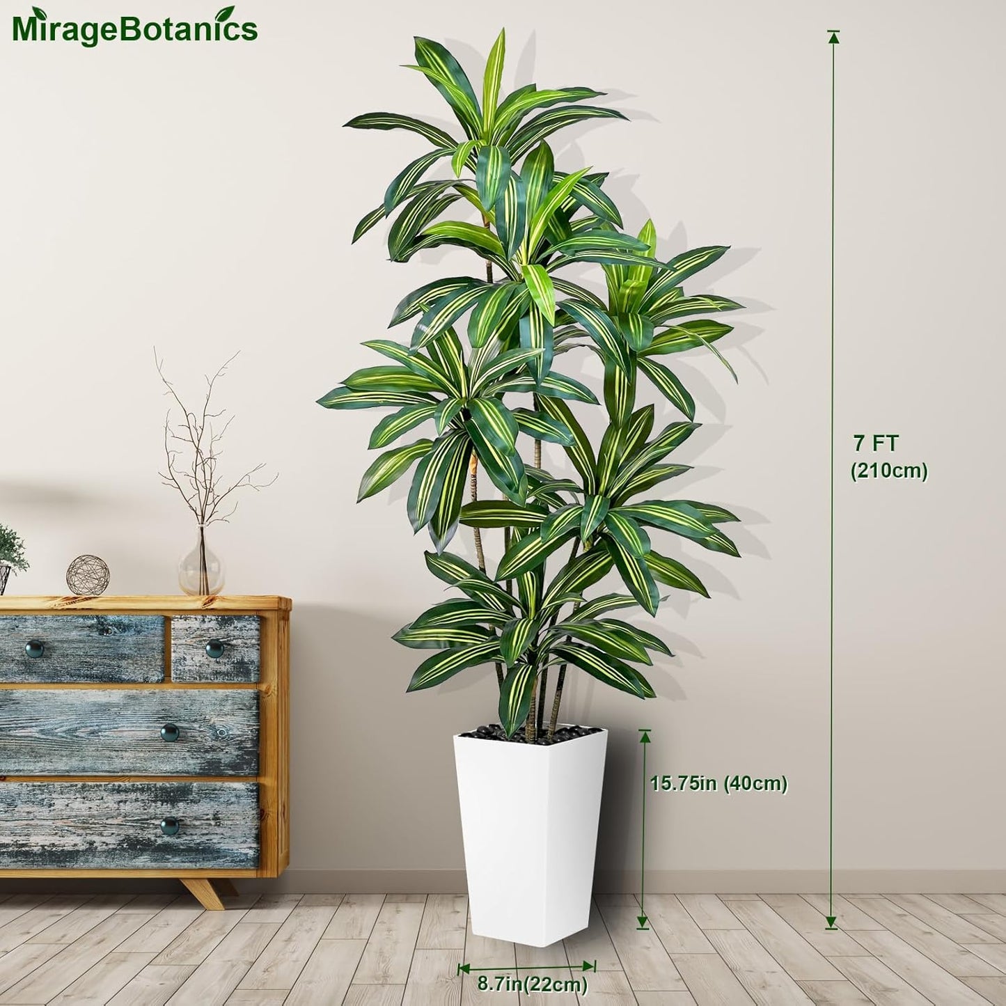 Artificial Dracaena Tree 7FT Tall Fake Plant with White Pot - Realistic Faux Dragon Tree with Tall Planter - Indoor Floor Plant for Home, Office,Mall, Living Room, Bedroom Decor (White - Planter, 7ft)