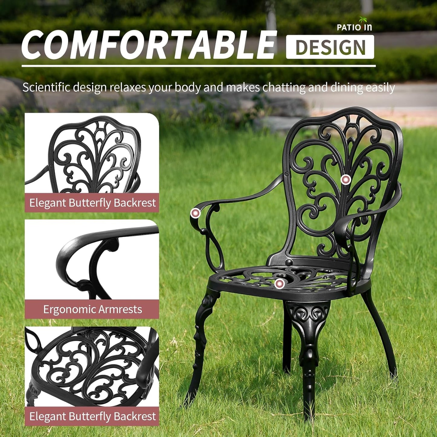 Outdoor Bistro Set 3 Piece, Patio Bistro Set, Cast Aluminum Bistro Set, Patio Table Set with 1.97" Umbrella Hole for Yard, Deck, Front Porch