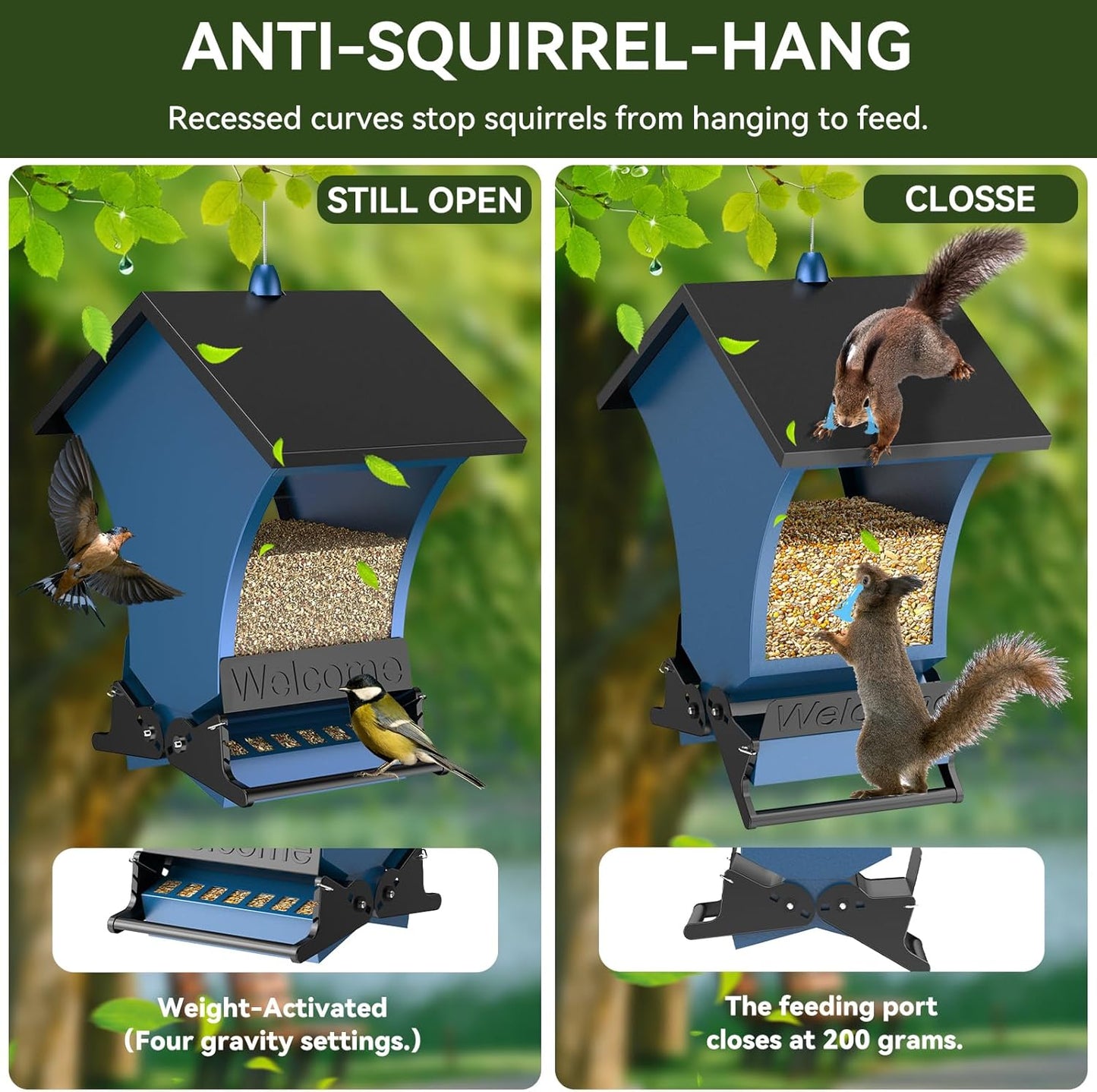 Wildpark Squirrel Proof Bird Feeders for Outdoors, 5LB Metal Hanging Feeders, Large Wild Feeders for Cardinals, Chickadees, Durable Backyard Feeders -One in Blue